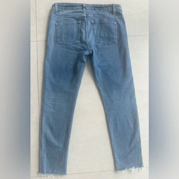 Khaite Alissa Crop Jeans Raw Hem Frayed Cotton Blend Blue Women's Size 28